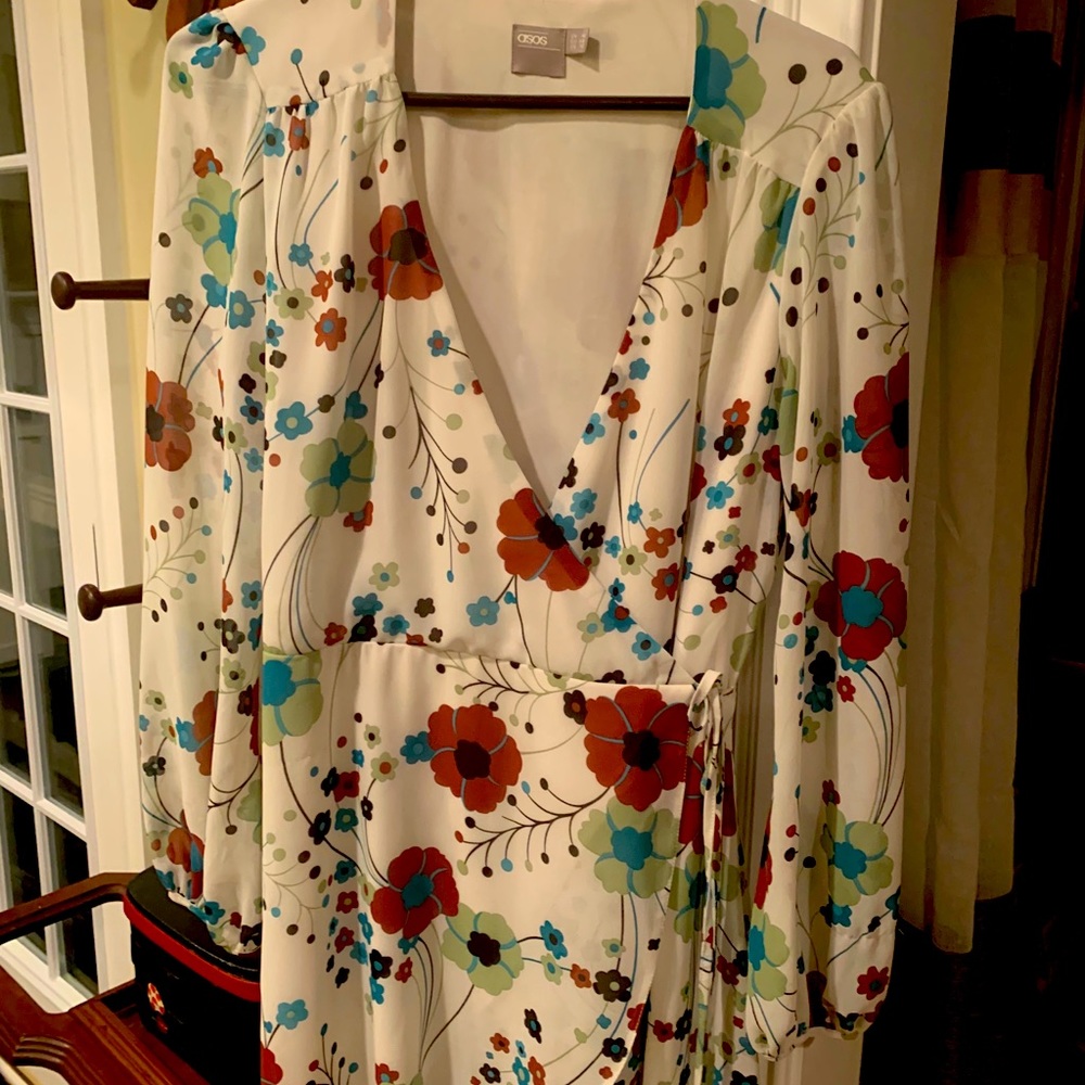 ASOS White floral wrap dress.